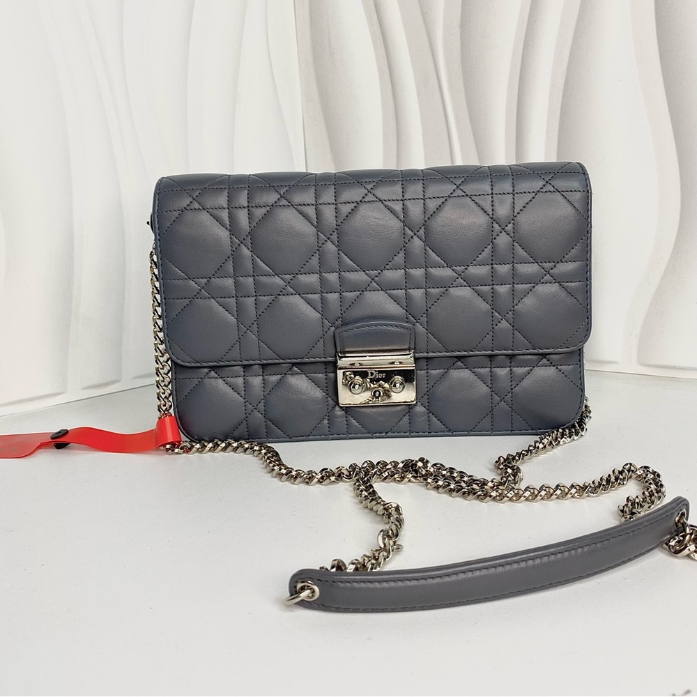 Dior Grey Cannage Quilted Lambskin Miss Dior Promenade Chain Clutch Bag